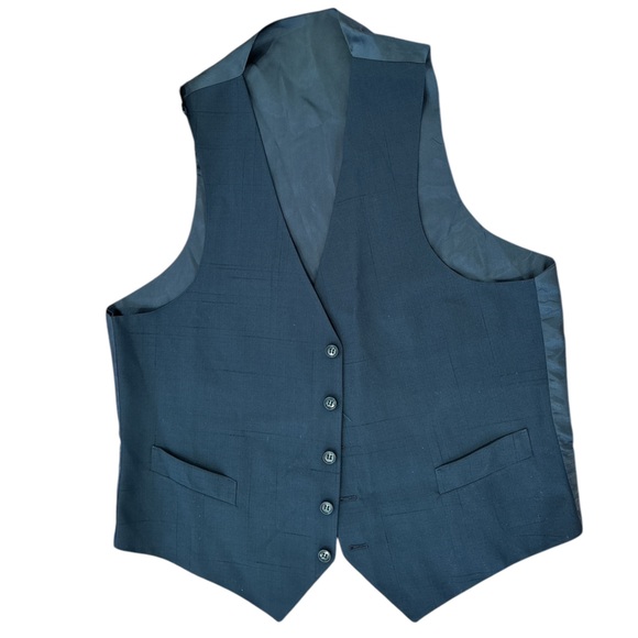 80s 3PC PHOENIX ECLECTIC GRANDPA SUIT NAVY BLAZER VEST & FLAT FRONT PANTS SZ 44L - Picture 6 of 12